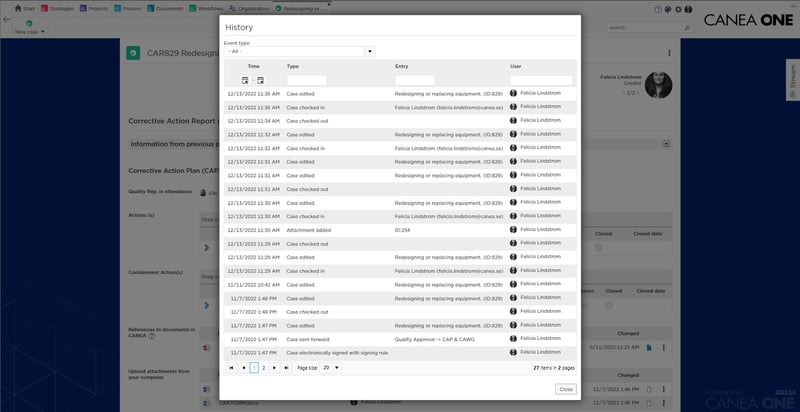 website - workflow - traceability and history